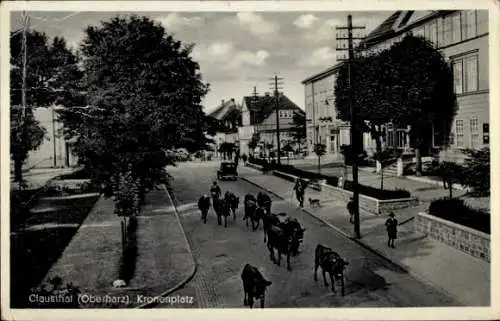 Ak Clausthal Zellerfeld im Oberharz, Kronenplatz, Kühe