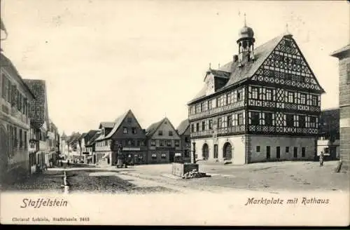 Ak Bad Staffelstein am Main Oberfranken, Marktplatz mit Rathaus