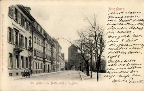 Ak Augsburg in Schwaben, Dr. Müller'sche Heilanstalt und Vogeltor