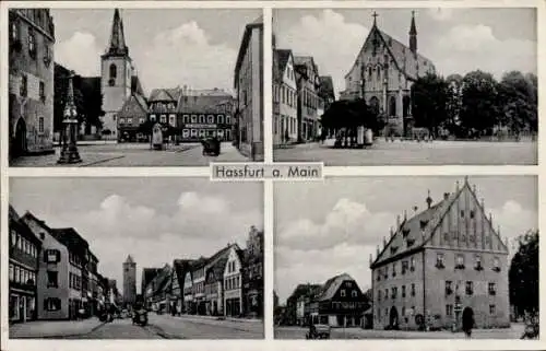 Ak Haßfurt am Main Unterfranken, Straßenansicht, Kirche, Platz, Turm