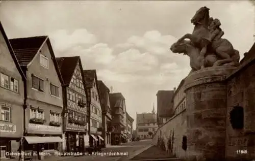 Ak Ochsenfurt am Main Unterfranken, Hauptstraße mit Kriegerdenkmal