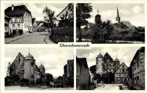 Ak Oberschwarzach Unterfranken, Straßenpartie, Kirche, Schloss Oberschwarzach, Mariensäule