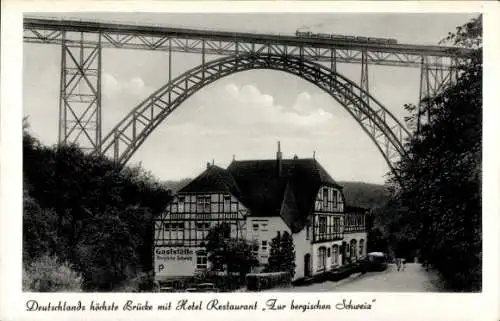 Ak Solingen Nordrhein Westfalen, Restaurant zur bergischen Schweiz, Inh. Koburg, Eisenbahnbrücke