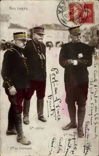 Ak Französische Heerführer, De Castelnau, Joseph Joffre, Paul Pau