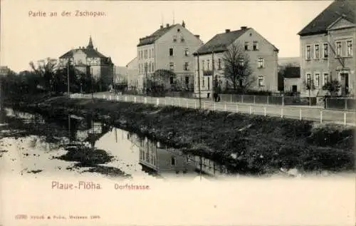 Ak Plaue Bernsdorf Flöha in Sachsen, Dorfstraße, Zschopaupartie