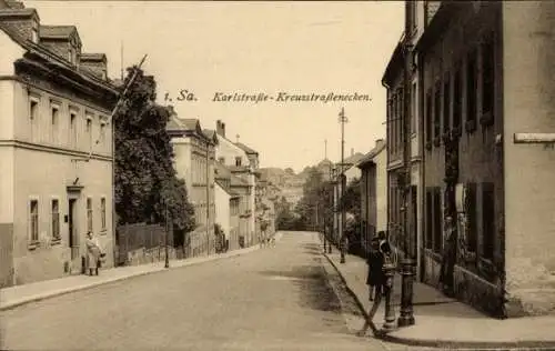 Ak Limbach in Sachsen, Karlstraße Ecke Kreuzstraße