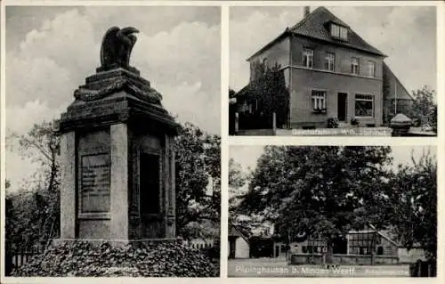 Ak Päpinghausen Minden in Westfalen, Geschäftshaus Stahlhut, Kriegerdenkmal, Friedenseiche
