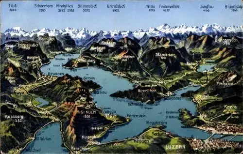 Landkarten Ak Luzern Stadt Schweiz, Vierwaldstättersee