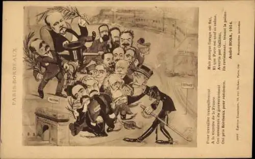 Ak Paris-Bordeaux, Karikatur, französische Politiker 1914