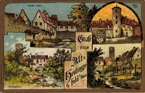Ak Heidingsfeld Würzburg am Main Unterfranken, Speier-Loch, Stegturm, Zent-Hof