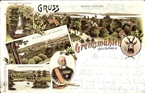 Litho Gremsmühlen Malente in Ostholstein, Holm, Dieksee, Friedrich August von Holstein