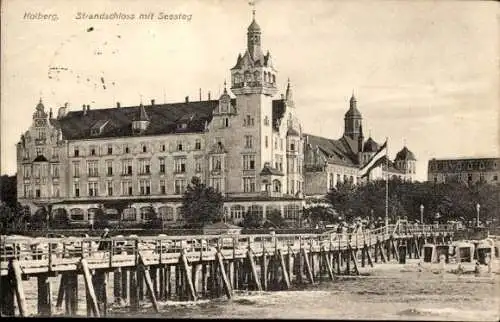 Ak Kołobrzeg Ostseebad Kolberg Pommern, Strandschloss, Seesteg