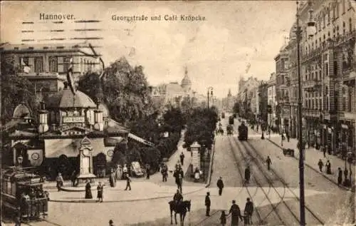 Ak Hannover in Niedersachsen, Georgstraße, Café Kröpcke, Straßenbahn