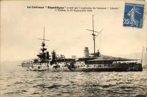 Ak Französisches Kriegsschiff Republique, Französische Marine, 25. September 1911