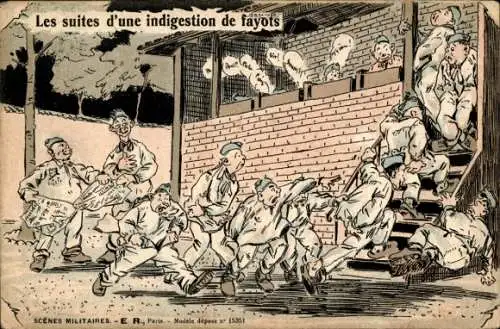 Künstler Ak Die Folgen der Bohnenverdauung, Französischer Soldat