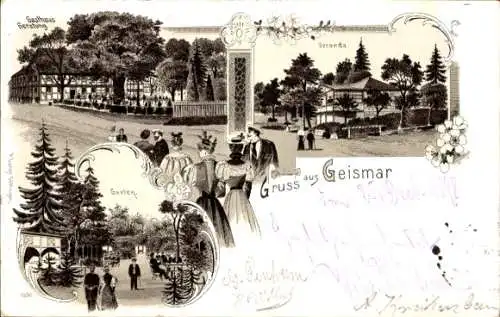 Litho Geismar Göttingen in Niedersachsen, Gasthaus Gerstung, Veranda, Garten