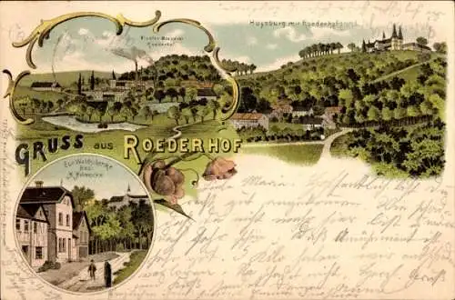 Litho Röderhof Huy im Harz, Huysburg, Kloster-Brauerei, Gasthaus zur Waldschenke