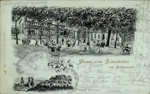 Mondschein Litho Halberstadt am Harz, Felsenkeller