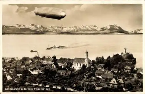 Ak Langenargen im Bodenseekreis Baden Württemberg, Luftaufnahme, Zeppelin
