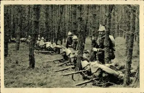 Foto Ak Deutsche Soldaten in Uniformen, Jäger im Gefecht, I. WK