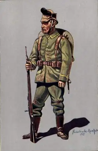 Künstler Ak Lüschwitz Koreffski, K. Sächs. Schützen Füs. Regt. Prinz Georg Nr. 108, Unteroffizier