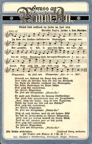 Lied Ak Günther, Anton, Maria Au, entstanden im Felde Juli 1916, I WK