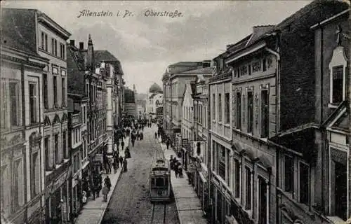 Ak Olsztyn Allenstein Ostpreußen, Oberstraße, Straßenbahn