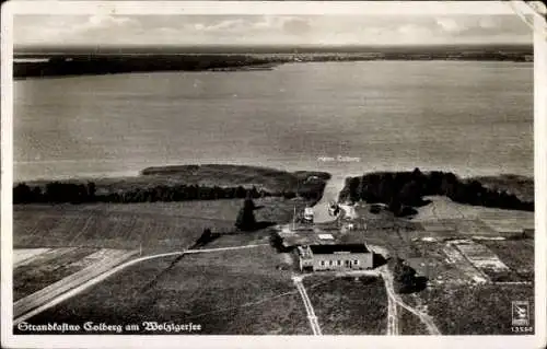 Ak Kolberg in der Mark, Strandkasino Colberg, Wolzigersee, Fliegeraufnahme