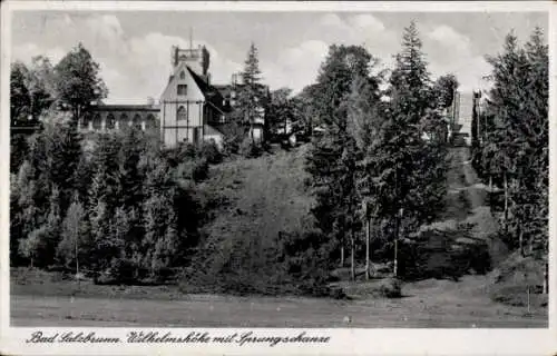 Ak Szczawno Zdrój Bad Salzbrunn Niederschlesien, Wilhelmshöhe mit Skisprungschanze