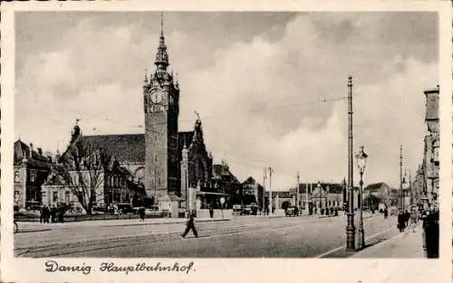 Ak Gdańsk Danzig, Blick zum Hauptbahnhof, Passanten