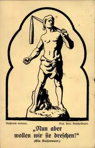 Künstler Ak Reusch, Nun aber wollen wir sie dreschen, Michel mit Dreschflegel