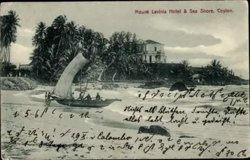 Ak Mount Lavinia Colombo Sri Lanka Ceylon, Mount Lavinia Hotel und Meeresufer