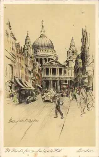 Künstler Ak London City England, St. Paul's Cathedral vom Ludgate Hill