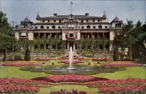 Ak Frankfurt am Main,, Palmengarten, Blumenparterre, Böschungsbeet, Gesellschaftshaus