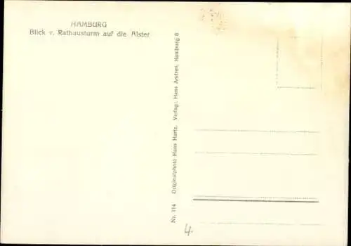 Ak Hamburg Mitte Altstadt, Alsterpartie, Häuser, Blick vom Rathausturm