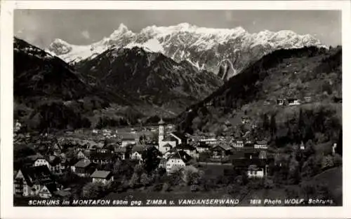 Ak Schruns in Vorarlberg, Panoramablick gegen Zimba und Vandanserwand, Montafon