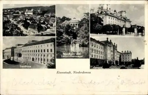 Ak Eisenstadt im Burgenland, Ort, Teich vom Leopoldinentempel, Landhais, Kaserne, Schloss