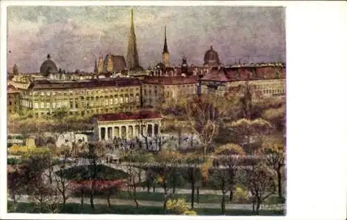 Künstler Ak Hofecker, E. F., Wien 1 Innere Altstadt, Blick auf den Volksgarten