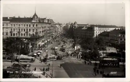 Ak Wien 6 Mariahilf, Mariahilferstraße, Verkehr, Straßenbahnen