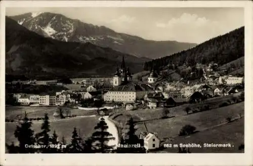 Ak Mariazell Steiermark, Blick auf den Ort mit Oetscher