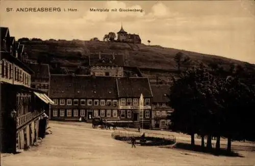 Ak St. Andreasberg Braunlage im Harz, Marktplatz mit Glockenberg