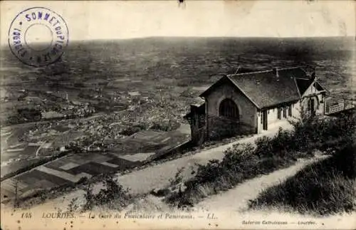 Ak Lourdes Hautes Pyrénées, Panorama, Gare du Funiculaire