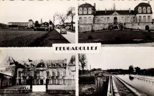 Ak Feugarolles Lot et Garonne, Gesamtansicht, Schloss Trenquelleon, Salles, Schleuse
