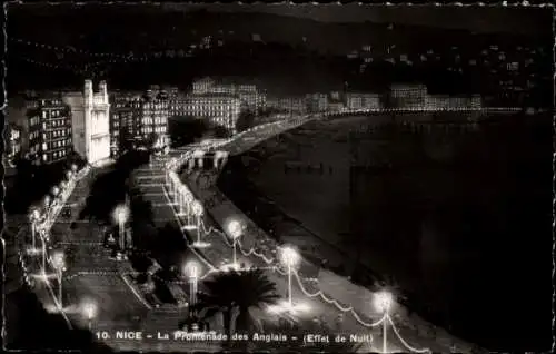 Ak Nice Nizza Alpes Maritimes, Promenade des Anglais, Nachts