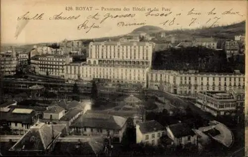 Ak Royat Puy de Dôme, Panorama des Hotels et du Parc