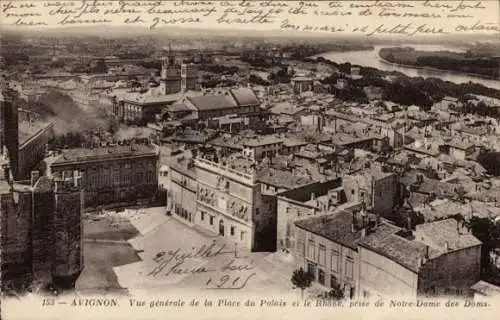 Ak Avignon Vaucluse, Vue generale, Place du Palais, Rhone, Notre-Dame des Doms