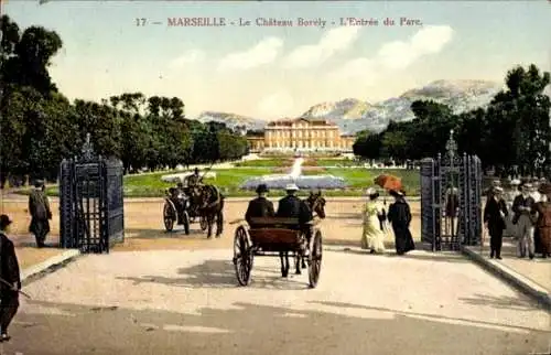 Ak Marseille Bouches du Rhône, Le Chateau Borely, L'Entree du Parc