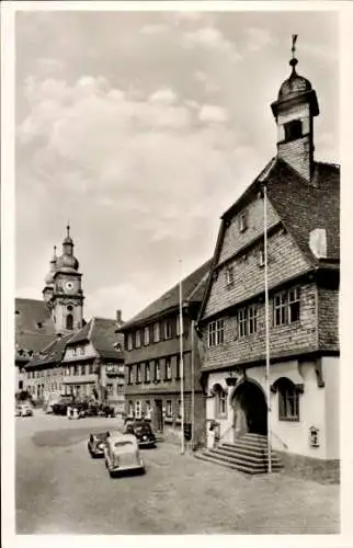Ak Amorbach im Odenwald Unterfranken, Marktplatz, Rathaus, katholische Kirche