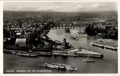 Ak Koblenz am Rhein, Deutsches Eck und Moselmündung, Dampfer
