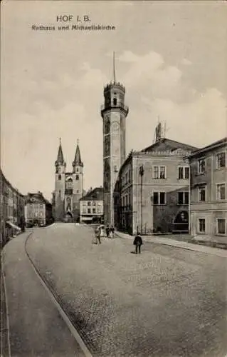 Ak Hof in Bayern, Rathaus und Michaeliskirche